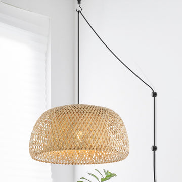 Mateo 18" Farmhouse Coastal Bamboo 180" Cord Plug-In or Hardwired LED Pendant - JONATHAN Y